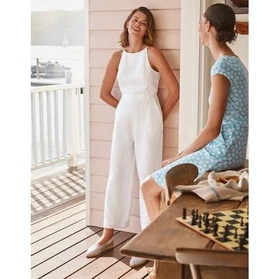 Mono Boden Mujer 10 Blanco Lino Cuello Halter Sin Mangas Pierna Ancha Nuevo con Etiquetas Preppy Foto 1 de 4