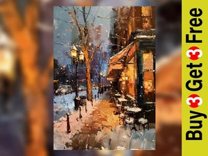 Enchanting Night Café Scene, Oil Painting Print 5"x7" on Matte Paper | Urban Art - Picture 1 of 16