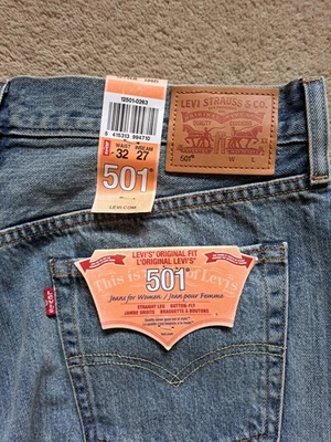 NEW LEVIS 501 Ragged Lands JEANS W32 L27 size 12 womens ladies 12501-0263 crop - Image 1 of 4
