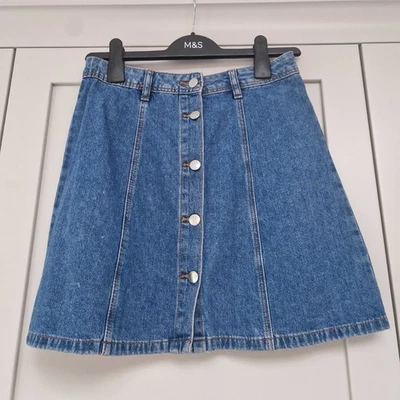 Ladies H&M A-line Blue Denim Button Front Mini Skirt Size 8 - Image 1 of 4