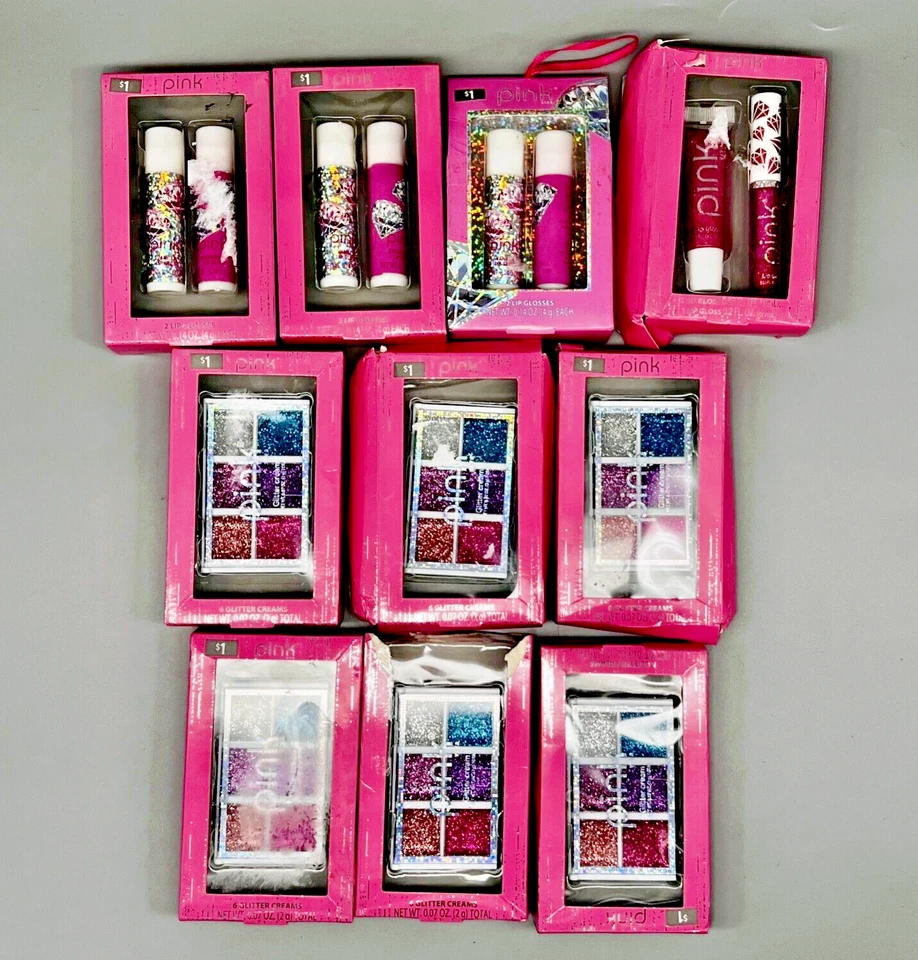 Lote misto de cremes glitter rosa 6 PACOTES + pauzinhos x 4 peças presente (LOTE de 10 no total) - Imagem 1 de 4