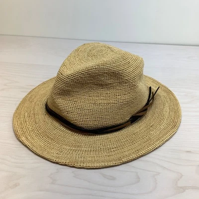 Goorin Bros Mens 100% Raffia Straw Hat Fedora Size Small Leather Rope - Image 1 of 4