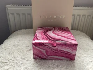 LOLA ROSE Glass Treasure Jewellery Box Pink Marble Agate Print 11cm Square BNIB - Picture 1 of 15
