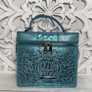 Brahmin Chantal Travel Makeup Case Aqua Potion Melbourne Leather - Picture 1 of 8