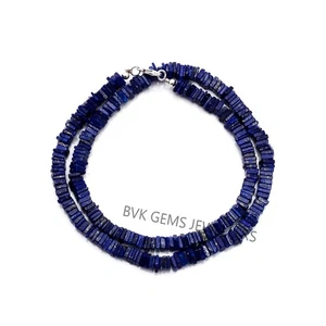 Natural Lapis Lazuli Smooth Heishi Beads Necklace, Lapis Flat Thin Square Beads - Picture 1 of 3