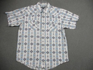 Vintage Panhandle Shirt Men XL Blue Aztec Western Pearl Snap Short Sleeve - Picture 1 of 13