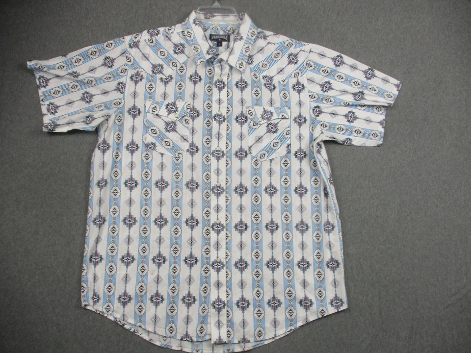 Vintage Panhandle Shirt Men XL Blue Aztec Western Pearl Snap Short Sleeve - Image 1 of 4