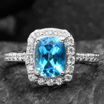 4.50ct Cushion Cut Natural Topaz and Diamond Gemstone Ring 18K White Gold Plated - Image 1 of 4