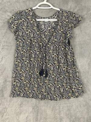 Blusa Old Navy Feminina Azul Médio Floral Cottagecoar Top Camisa - Imagem 1 de 4