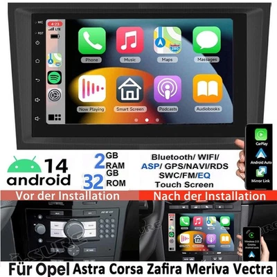 Für Opel Astra H Vectra Corsa C D Zafira B Android 14 Autoradio CarPlay GPS RDS - Bild 1 von 4