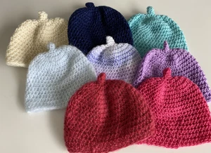 Crochet Handmade Baby Pixie Beanies Hats  sizes  0-6 months 8 Colours & Yarns - Picture 1 of 17