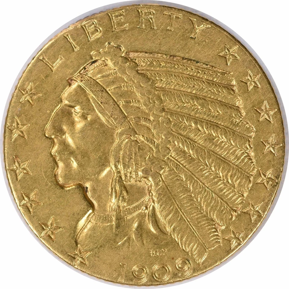 1909-D $5 Gold Indian AU Slider Uncertified #136 - Image 1 of 2