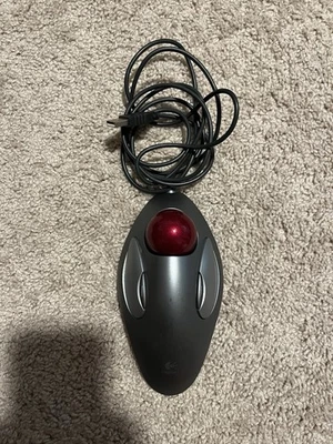 Vintage Logitech Trackman Marble Mouse T-BC21 Red Trackball – Tested & Working - Image 1 of 2
