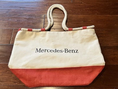 Mercedes Benz Red White 13.5" x 13" x 6.5" Rope Handle Zip Canvas Beach Tote Bag - Image 1 of 4