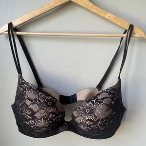 Victoria Secret Angels Secret Embrace Womens Bra Black Lace- Nude 36D Padded - Picture 1 of 11