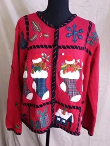 Touch Jeans Wear Button Up Strick Pullover Cardigan Weihnachten Vintage XL - Bild 1 von 9