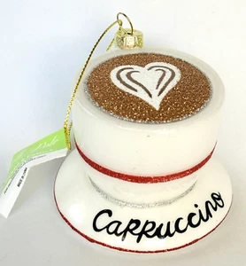 Glass Cappuccino Coffee Cup Ornament North Pole NEW - Picture 1 of 3