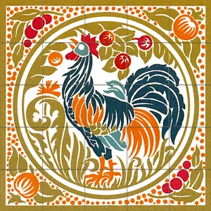 21.25 x 21.25 Mural Ceramic Art Nouveau Rooster Backsplash Bath Tile #510 - Picture 1 of 2