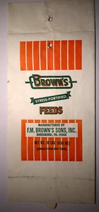 LARGE Vintage Paper Sack Bag - BROWN'S FEEDS, F M BROWN'S SONS, BIRDSBORO PA  87 - Picture 1 of 1