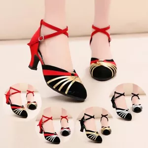 Damen Latein Tanzschuhe Walzer Rumba Salsa Tanzbekleidung Weich Unten Übung Chic - Bild 1 von 16