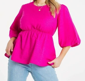 SIMPLY BE LADIES LINEN BLEND PUFF SLEEVE PEPLUM TOP NEW (ref 167) SALE - Picture 1 of 4