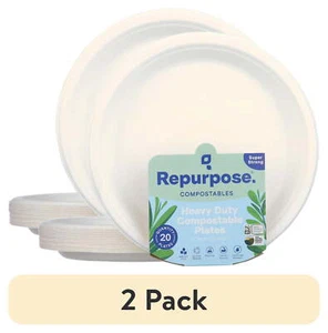 (2 Pack) Disposable Plates, 10" Count, 20, Plant Based, No PFAS Added - Picture 1 of 6