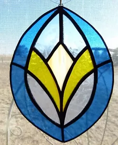 Handmade Hanging Stained Blue & Yellow Suncatcher Sun Catcher 11 pieces 7.5x5.5" - Picture 1 of 5
