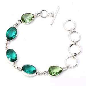 Green Tourmaline Gemstone 925 Sterling Silver Handmade Jewelry Bracelet Bracelet - Picture 1 of 6