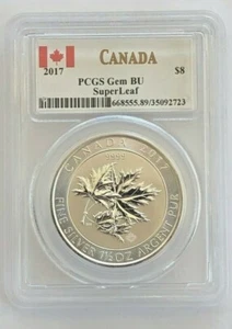 2017 Silver $8 Silver Canadian Maple Leaf 1.5 oz BU PCGS SuperLeaf - Picture 1 of 3