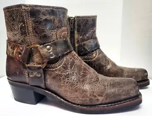 Arnés Botas Frye Moto Conway 8.5 De Colección Estilo Antiguo Acabado Distress Marrón Brillante - Imagen 1 de 18