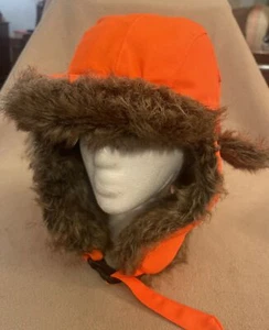 Newhattan Trapper Style Orange Hunting Hat ~ Outdoor Hike Faux Fur Flaps - Picture 1 of 6