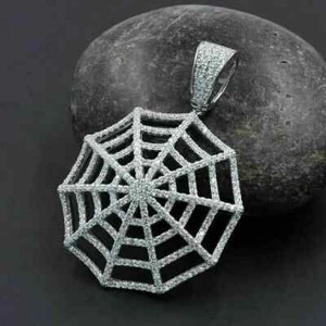 2Ct Round Cut Lab Created Diamond SpiderWeb HipHop Pendant 14K White Gold Plated - Picture 1 of 3