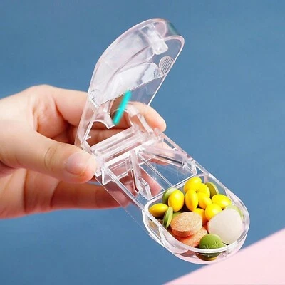 Pill Cutter Medicine Tablet Holder Safe Splitter Half Storage Compartment Box UK