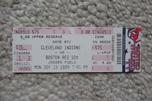 INDIANS VS RED SOX 9/13/1999 FULL TICKET ~ NIXON/LOFTON/SEXSON/BAINES HRs - Picture 1 of 1