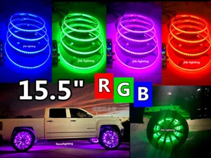 15.5" IP68 RGB Color Cahnge LED Bluetooth APP +Remote Wheel Rings Rim Lights Set - Picture 1 of 12