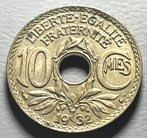 1932 FRANCE 10 CENTIMES COIN THIRD REPUBLIC AU - Picture 1 of 2