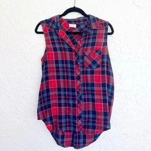 Nordstrom Womens Small Cotton Top Red plaid Button Down Sleeveless Shirt Fall - Picture 1 of 5