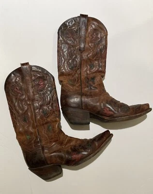 Botas vaqueras occidentales Dan Post para mujer de cuero marrón con retazos talla 7 Foto 1 de 4