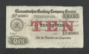 GLOUCESTERSHIRE BANKING COMPANY LTD £10 PROOF REDDITCH 188- PROVINCIAL NOTE - Picture 1 of 2