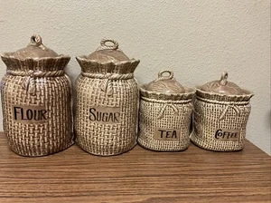 McCoy Pottery Burlap Sack 4Pc Kitchen Canister Set - Picture 1 of 4