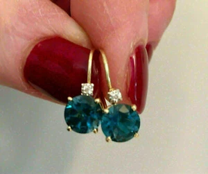 Attractive Round Cut Lab Created London Blue Topaz Earrings 14k Yellow Gold Over - Picture 1 of 6