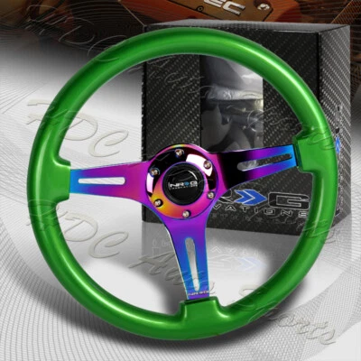 NRG 350MM Green Classic Wood Grain Neo Chrome Spoke Steering Wheel ST-015MC-GN - Image 1 of 4
