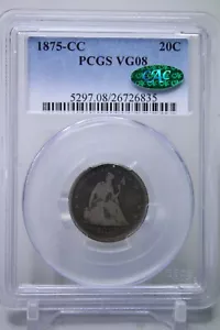 1875-CC 20C Seated Liberty Twenty Cent PCGS VG08 Green CAC #6835 - Picture 1 of 4