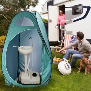 White Collapsible Wash Basin - Portable Outdoor Sink for Camping, RV, Patio - Picture 1 of 24