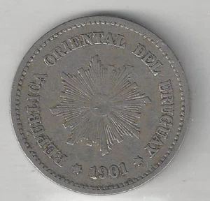 URUGUAY, 1901-A, 5 CENTESIMO, COPPER NICKEL, VERY FINE-EXTRA FINE, KM#21 - Picture 1 of 2