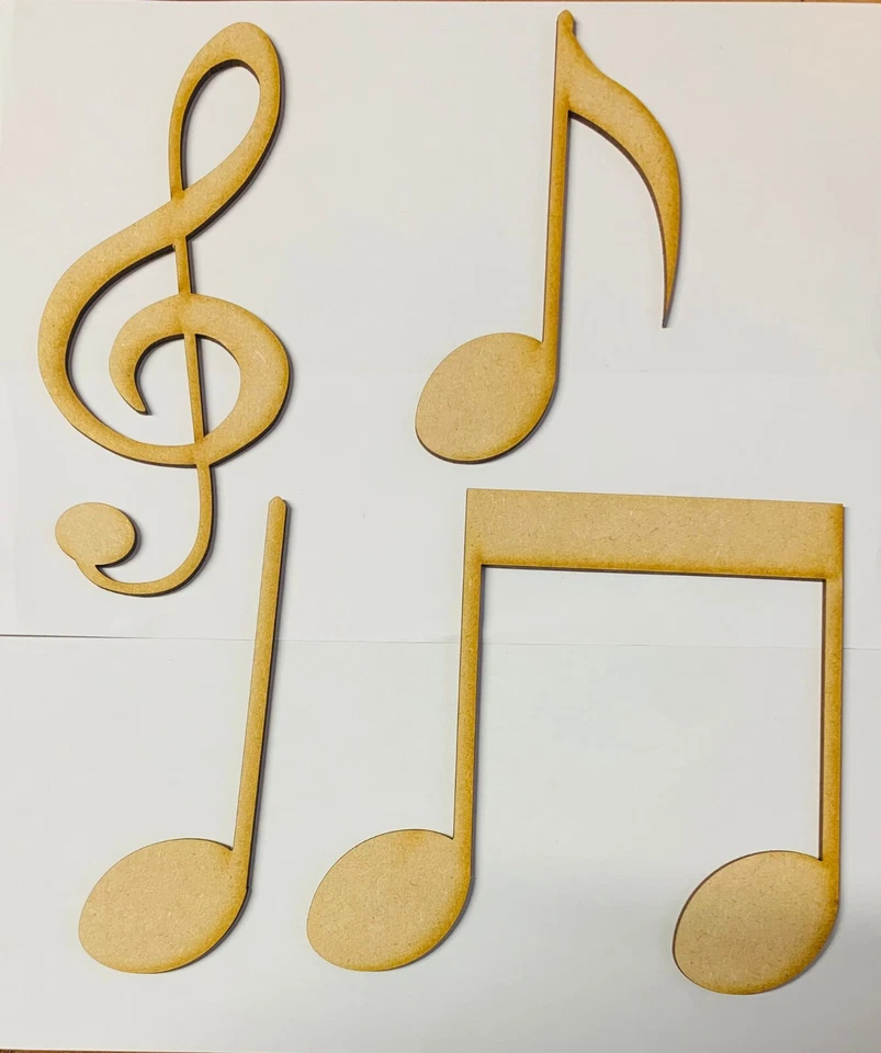 LASERKRIS Notas musicales recortadas en madera corte por láser 3 mm de espesor mdf forma artesanal nota en blanco