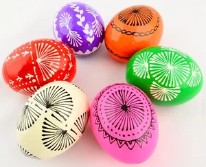 6  Wooden Ukrainian Lemko Pysanky Pysanka Easter Painted Eggs. - Picture 1 of 6