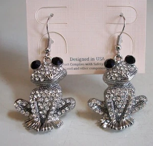 Damen Frosch Cool Strass Silber Finish Mode Elegant/Freizeit Ohrringe - Bild 1 von 6