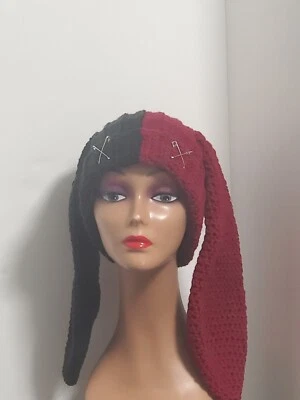 黑勃艮第钩针兔子帽子豆豆手工制作 — 第 1/4 张图片