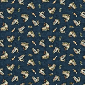 Cotton fabric Back Country Digital Fish Y3859-93 Light Navy BTY quilting - Picture 1 of 3